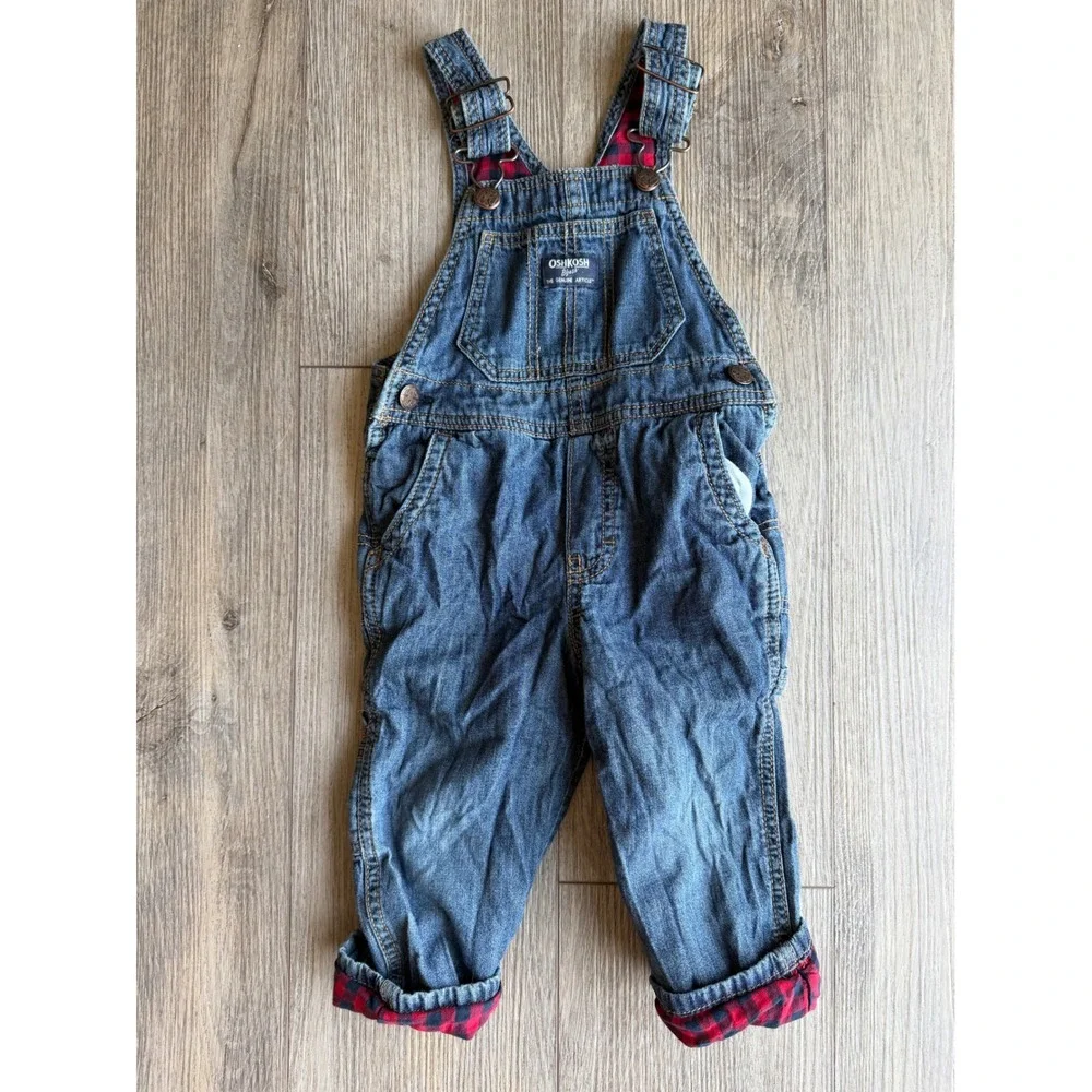 OshKosh Bgosh Kids 2T Flannel Lined Denim Overalls Buffalo Plaid OSH89379-SSI